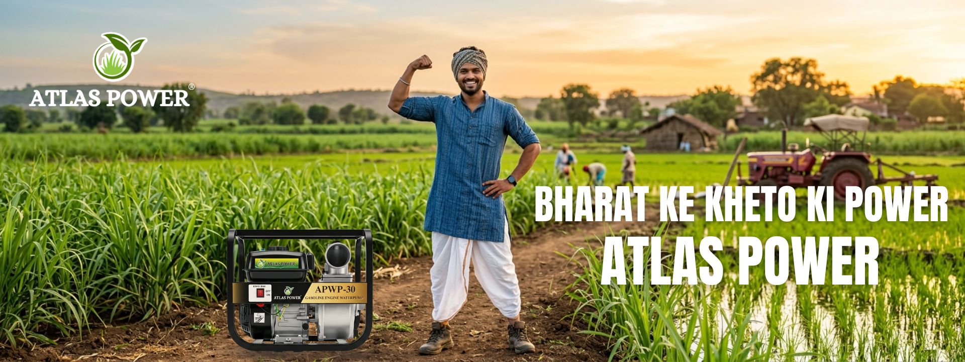 Atlas Power Gasoline Engine Water Pump APWP-30 – Bharat Ke Kheto Ki Power, reliable water pump for Indian farmers